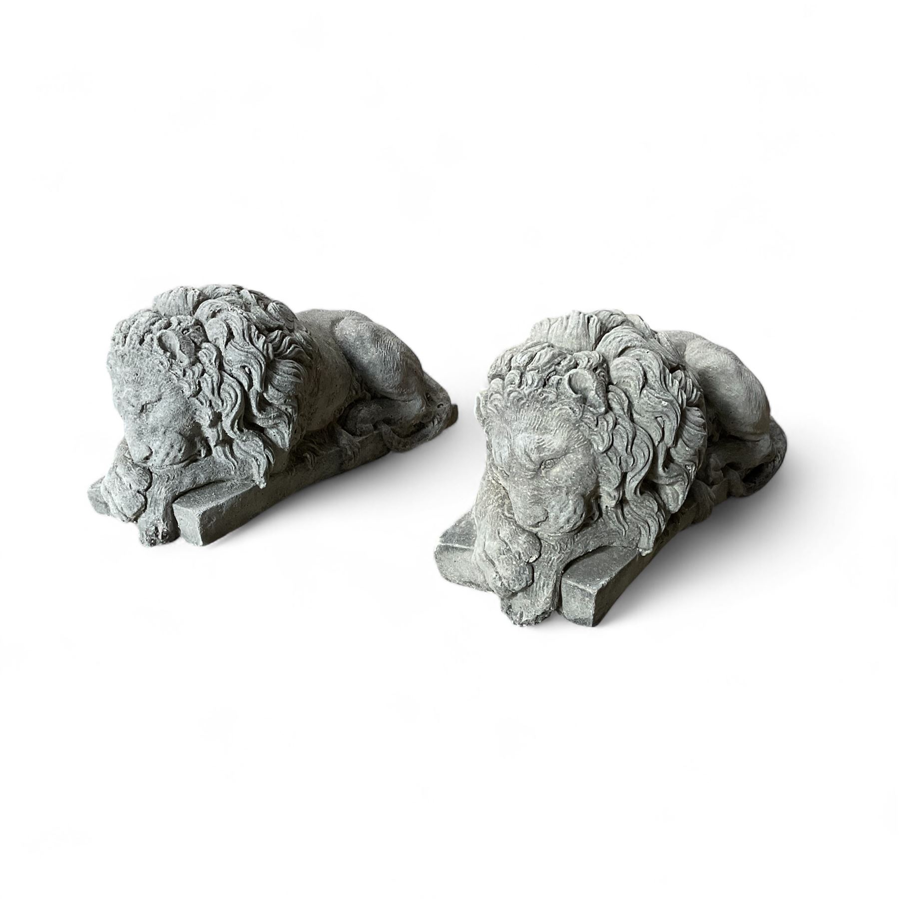 Pair of small cast stone Canova Lions