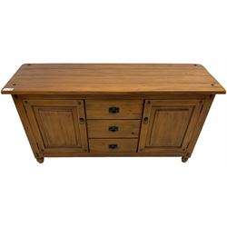 Hardwood sideboard, fitted with two cupboards and three drawers