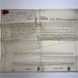 George III indenture on vellum with wax seal encased in metal, together with a collection of Georgian and later indentures and documentation 