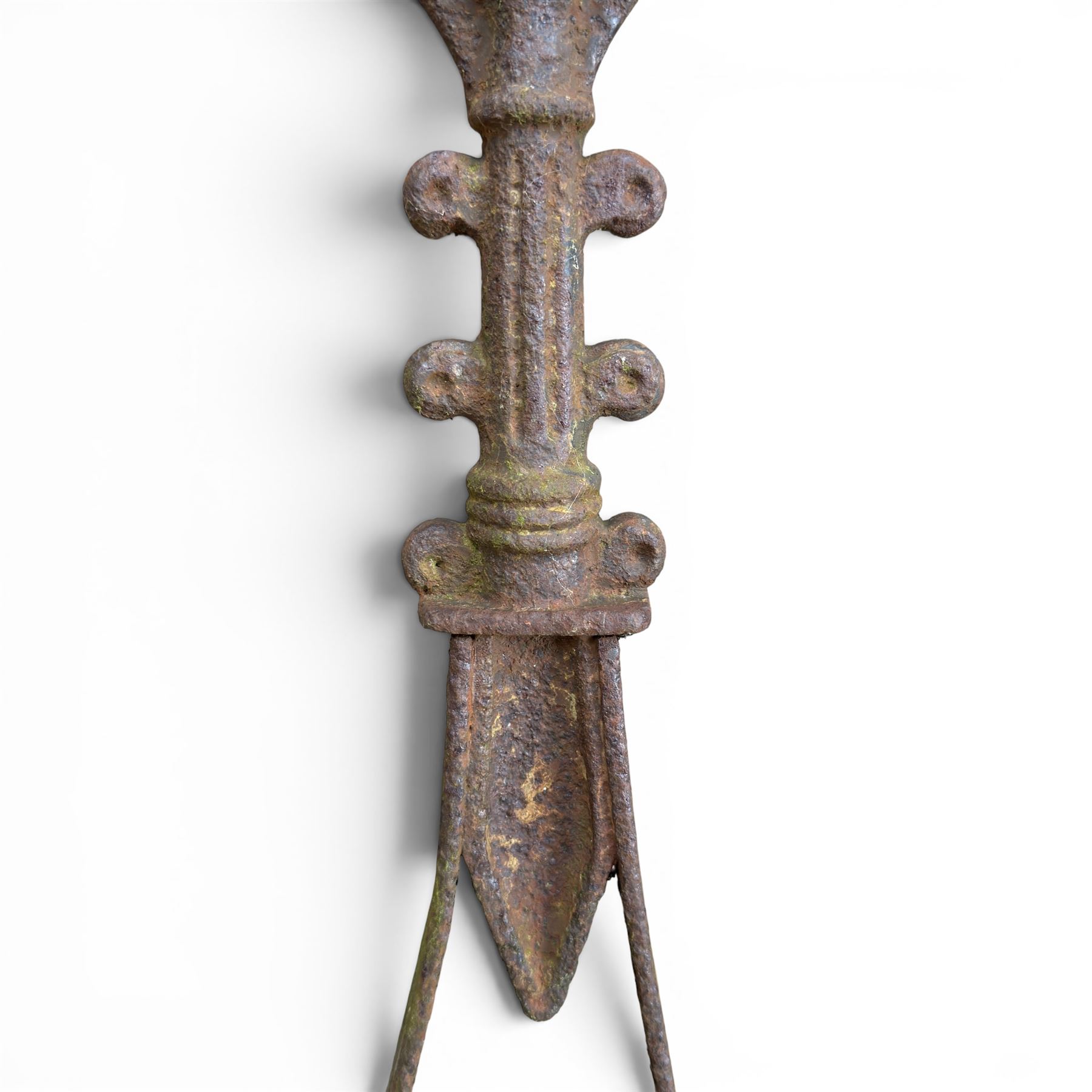 Edwardian cast iron garden roller, set with circular Lion plaque, wooden handle