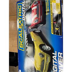 Quantity of Scalextric, including various sets; Digital Driver, Nissan Championship, Moto GP1, App Race control set and a collection of track and other accessories as per list