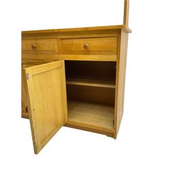 Treske - ash dresser, raised three height plate rack over three drawers and three panelled cupboards