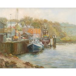 Michelle Saunders (British 1963-): Parkol Marine Shipyard Whitby, oil on canvas signed 37cm x 45cm