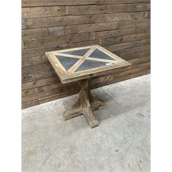 4 x Rustic square restaurant bistro table, parquetry top, X shaped base