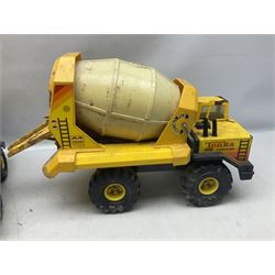 Tonka - five large scale pressed steel vehicles comprising Cement Mixer, Mobile Crane, Bulldozer and two Dumper Trucks (5)