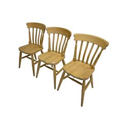 Set three beech farmhouse style dining chairs