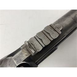 19th century George Gibbs of Bristol .461 cal. muzzle loading percussion match rifle with 28cm cut-down barrel and cut-down stock, Metford type rifling, fitted with additional three folding leaf rear sight to 400yds, back action sight still fitted to tang, maker's name to lock and top of barrel, serial no.439. L46.5cm overall