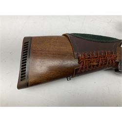 30-06 Steyr-Mannlicher Model M bolt-action rifle, the 61cm hammer forged barrel with side safety, double set trigger and lift-out rotary magazine, walnut stock with chequered pistol grip and fore-end and additional soft leather cheek piece, Pecar Berlin Champion 8 x 45 telescopic sight with quick release mounts, serial no.204791 L111cm FIREARMS CERTIFICATE REQUIRED OR RFD