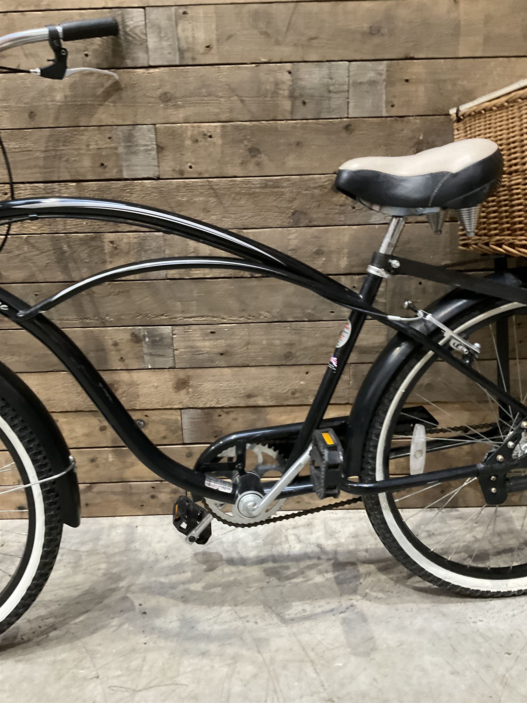 Alpha Plus Surge 26'' bicycle, black, with front and rear baskets