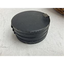 Fishing tackle and accessories housed in two wicker creels, including a landing net, fly tin, small brass reel, other reels to include two Intrepid Boy'o examples, crab lines etc 