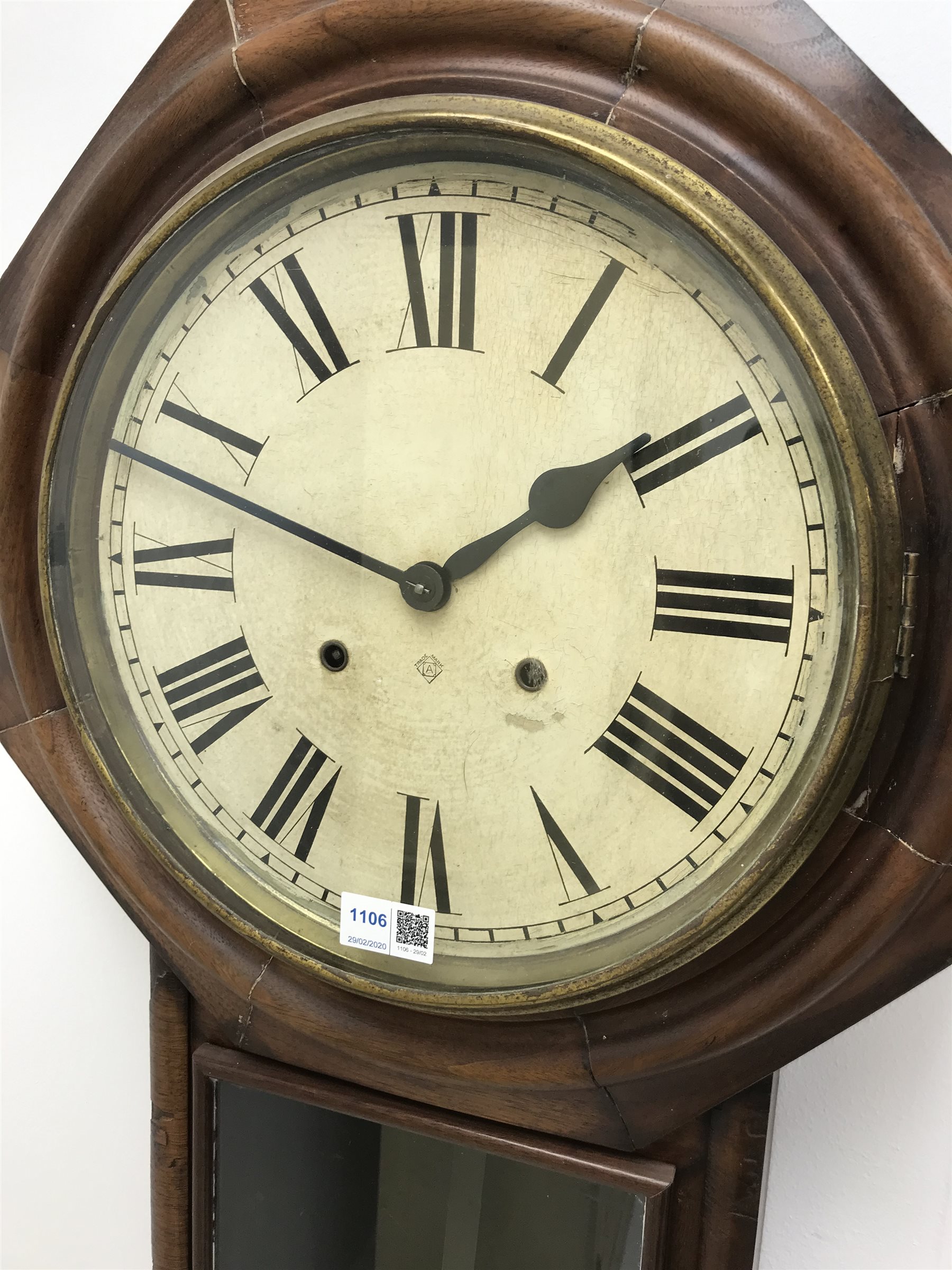 Late 19th century Ansonia American drop dial wall clock with glazed
