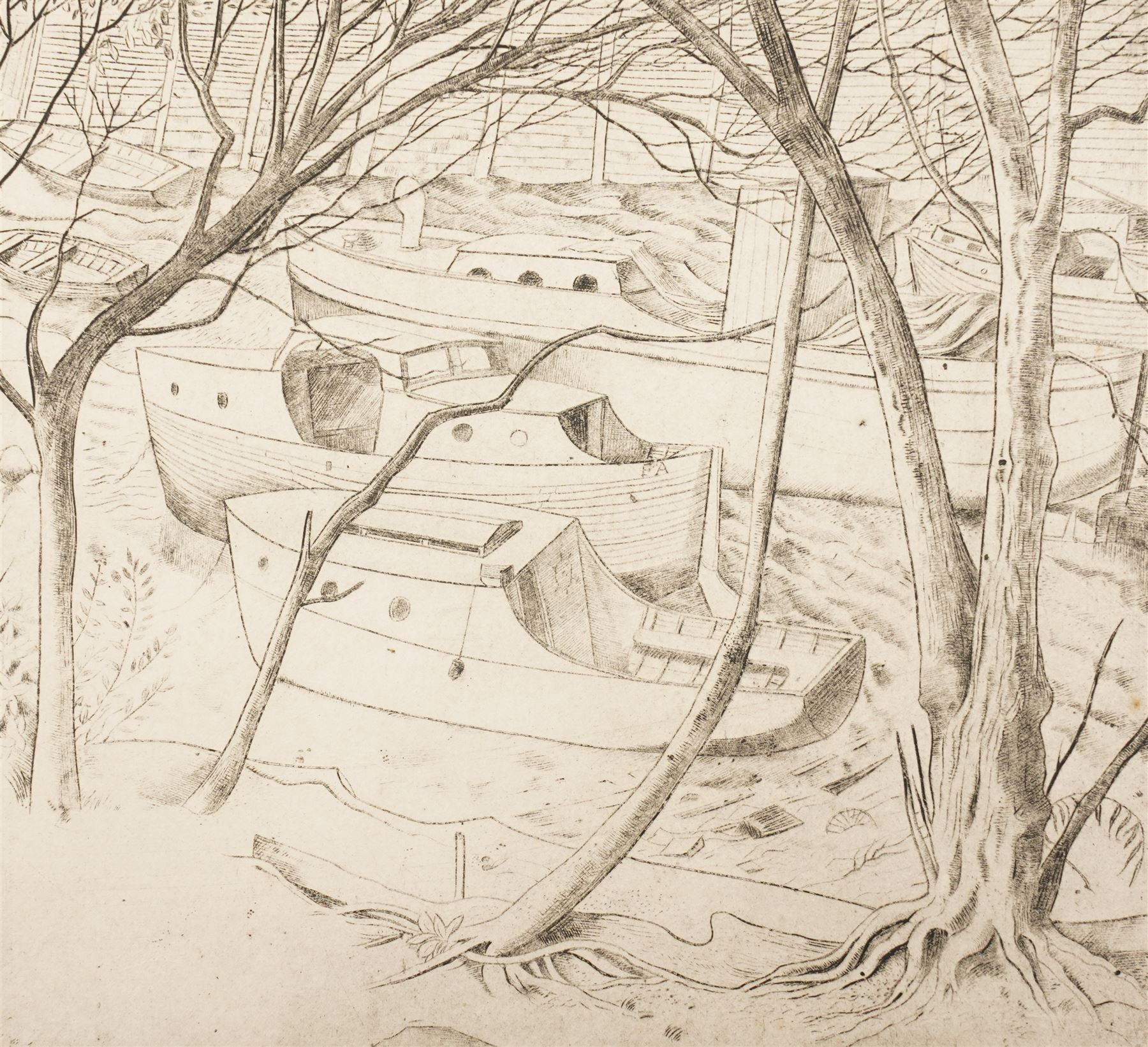 Frederick George Austin (British 1902-1990): The Boatyard, drypoint etching signed pencil 14cm x 16cm (unframed)
Provenance: direct from the granddaughter of the artist