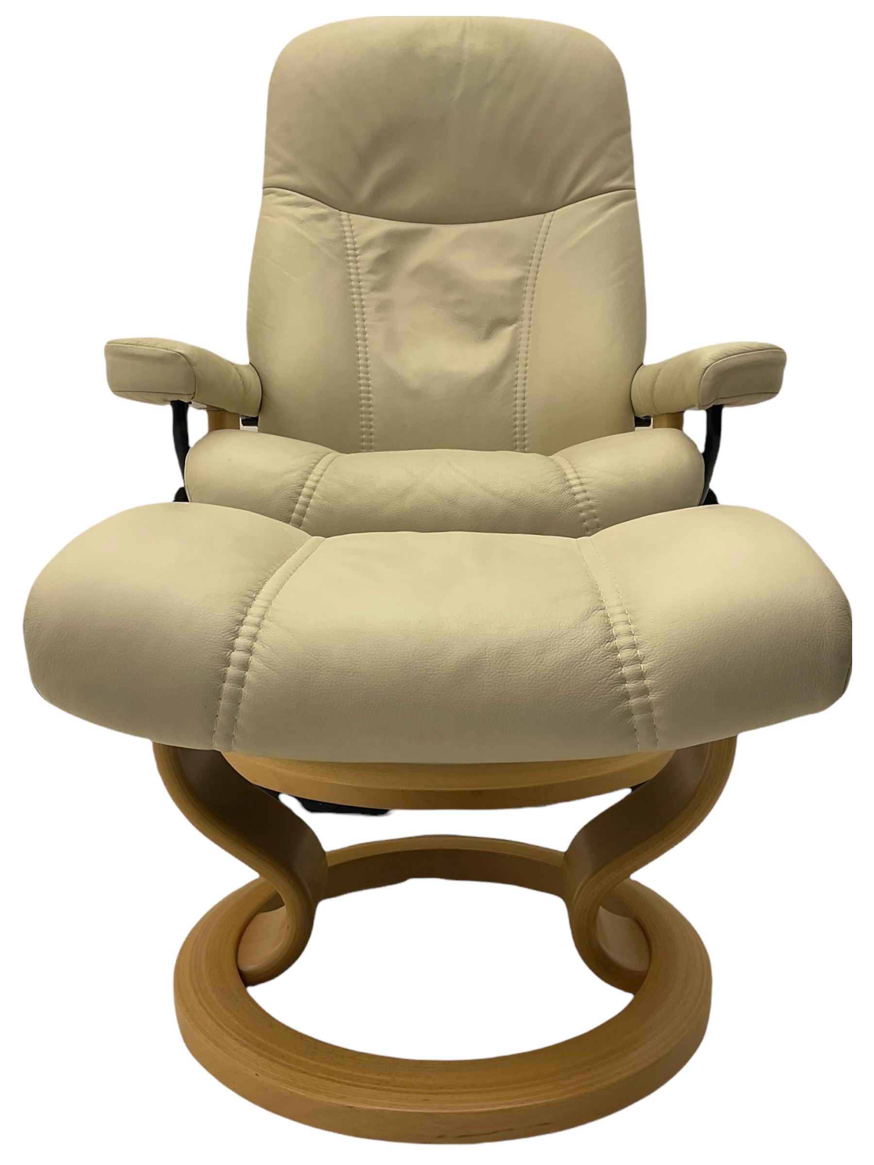 Ekornes - Stressless armchair upholstered in cream leather with matching footstool 