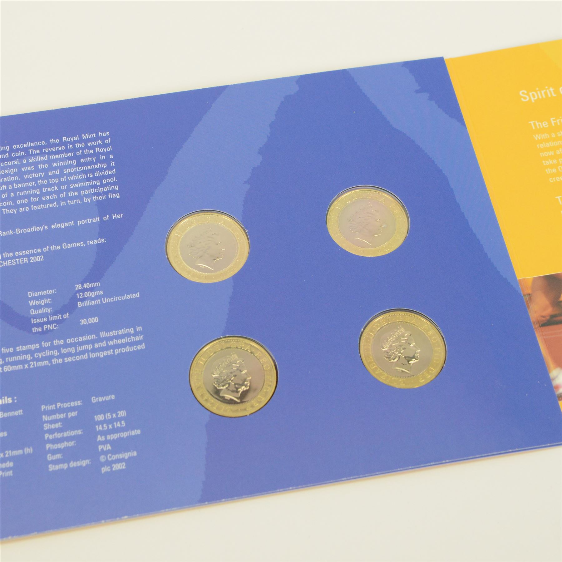 The Royal Mint Queen Elizabeth II 2002 Manchester Commonwealth Games four coin two pound coin cover