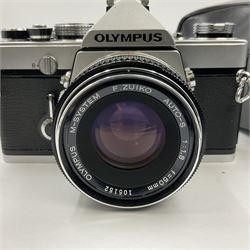 Olympus M-1 camera body, serial no. 110865, circa 1972, with ' Olympus M-System F.Zuiko Auto-S 1:1.8 f=50mm' lens, serial no. 105152, in leather case 