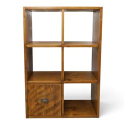 Indigo Furniture - rustic oak shelving unit with cupboard, five open shelves with a cupboa...