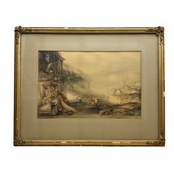 Henry Barlow Carter (British 1804-1868): 'Staithes' from Cowbar Bank, watercolour unsigned, titled on the building 31cm x 47cm
