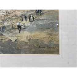 Brian Irving (British 1931-2013): Sheep Market, watercolour heightened with white signed 24cm x 35cm 