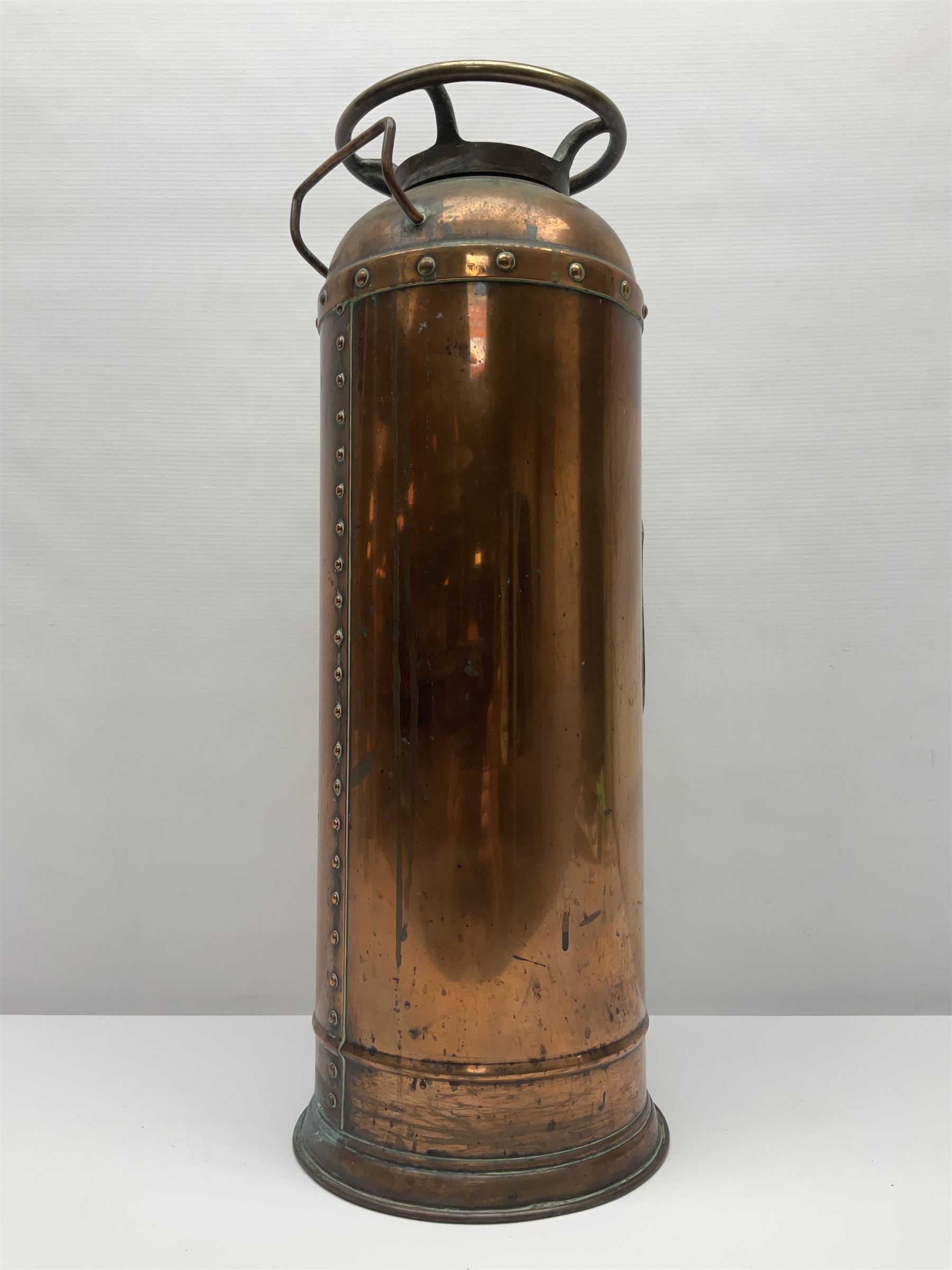 Early 20th century copper and brass Rex fire extinguisher, H55.5cm