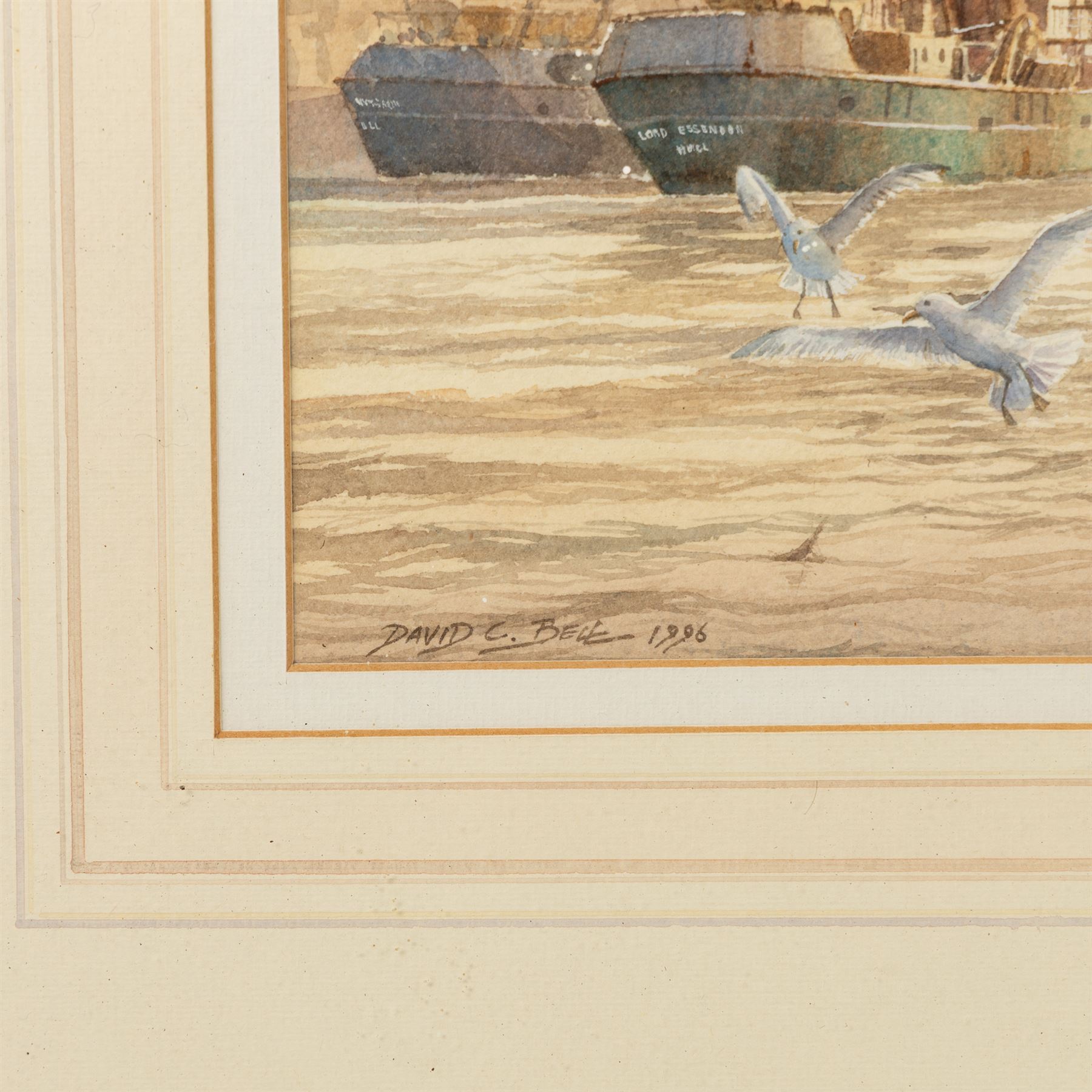 David C Bell (British 1950-): Hull Trawler Junella H.399, watercolour signed and dated 1996, 34cm x 67cm
