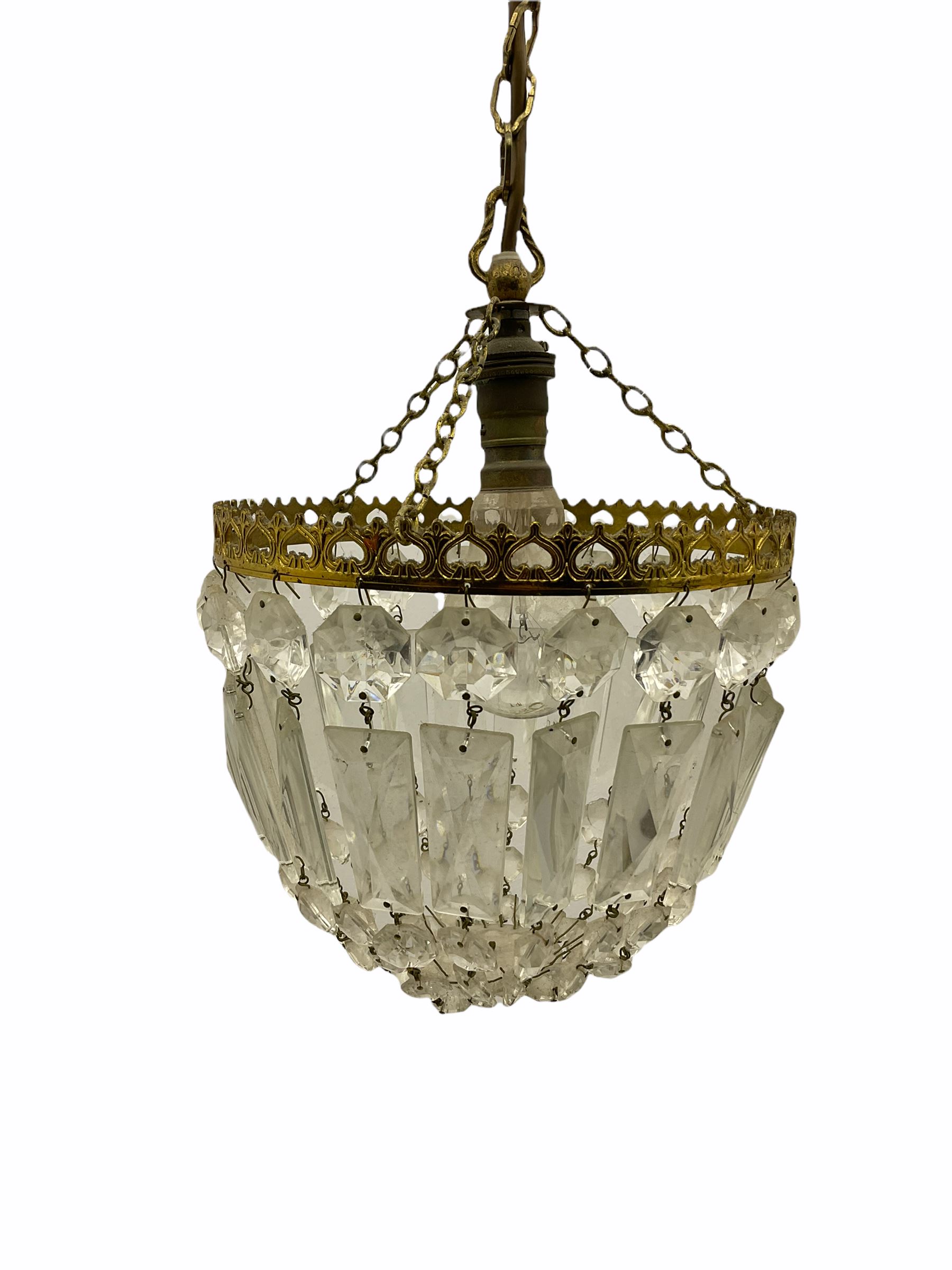 Mid 20th century cut glass centre light fitting and a pair of brass and