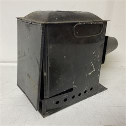 Tinplate magic lantern with three boxes and some loose slides, including Primus magic lantern slides