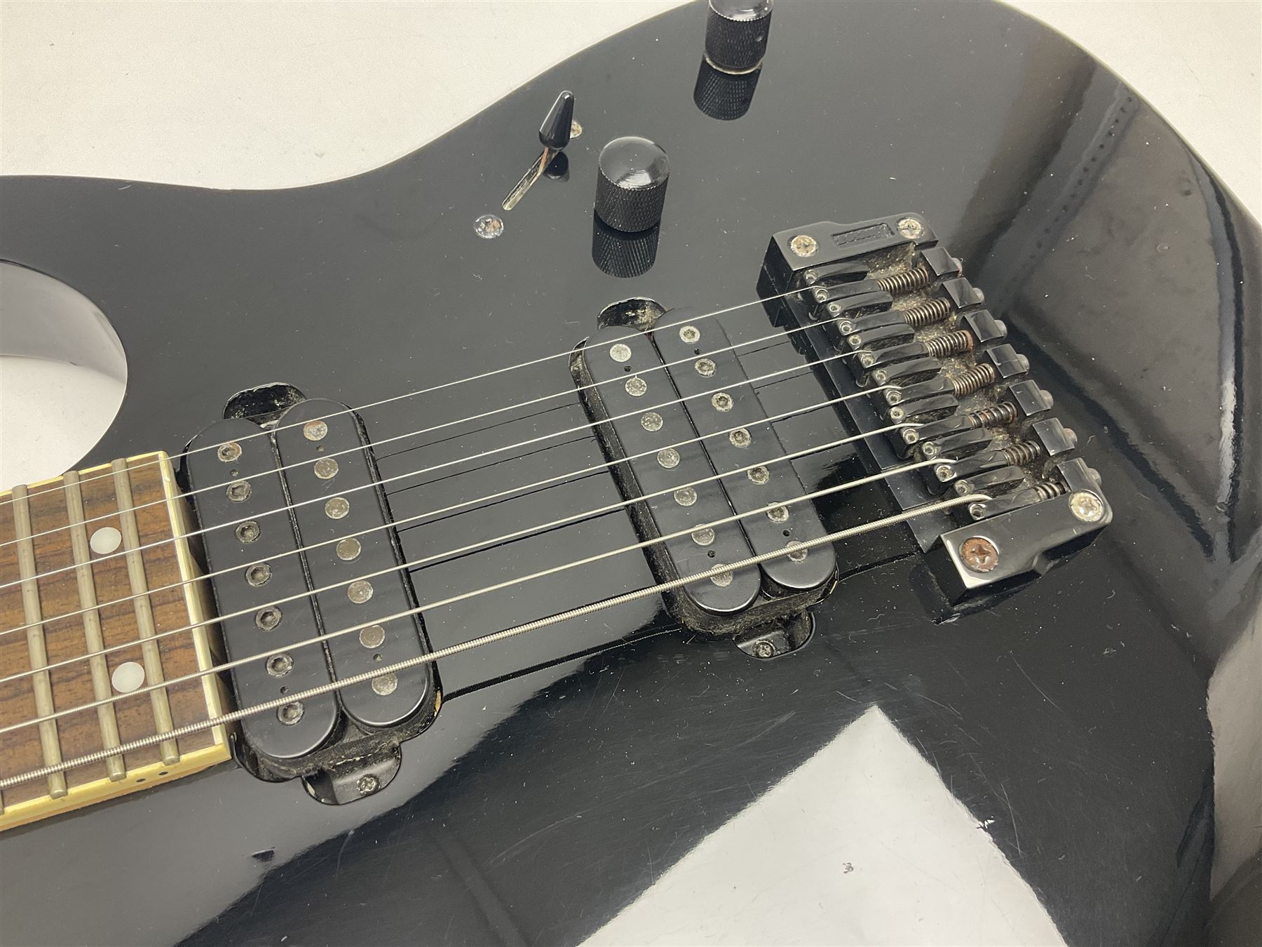 Ibanez G10 427 electric seven-string guitar in black, serial no.I110304688; L100cm; in Stagg soft carrying case