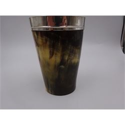 George III silver mounted horn cup, of tapering circular form, with polished exterior, the silver mounted collar hallmarked London 1808, no visible assay or makers mark, H13.5cm