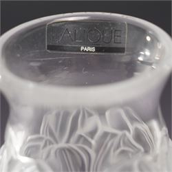 Lalique Tulip pattern glass vase of baluster form, the base signed 'Lalique, France' 17.5cm