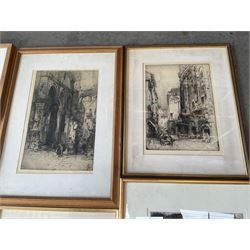 Collection of etchings, artists including Alfred Blundell, Hedley Fitton, William Walcot, Norman James, Oliver Hall, Francis Sydney Unwin, Mortimer Menpes, William P Robins, Piers Browne, etc, together with a Bernard Dunstan lithograph (15)