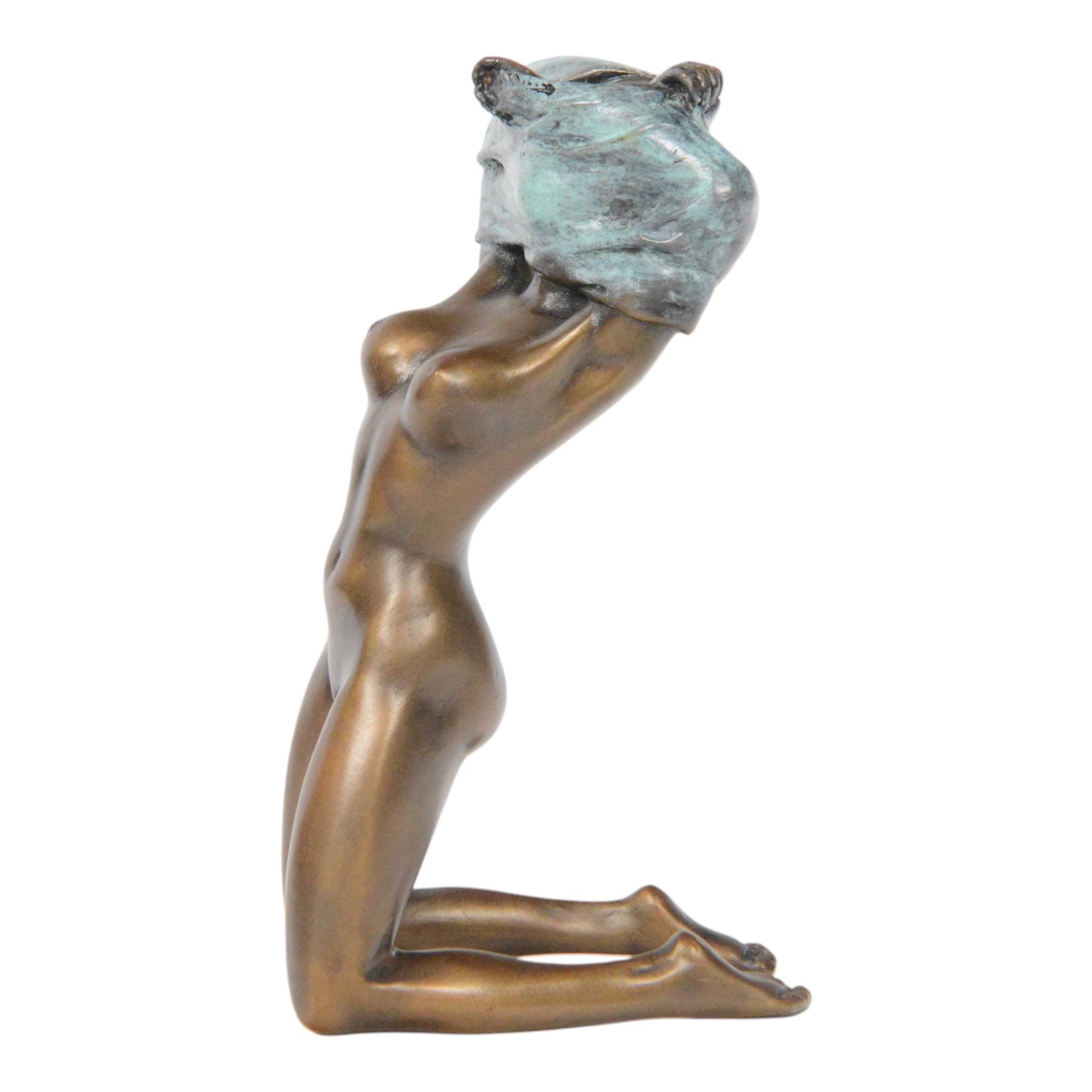 After Miguel Fernando Lopez bronze nude, modelled as a kneeling woman, signed Milo, H19cm 