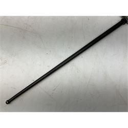 French Lebel Model 1886/93/16 bayonet with 52cm steel cruciform blade and brass hilt No.R22136; in steel tapering round scabbard numbered A62918 L65.5cm overall