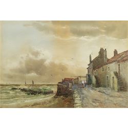 C M Williams (British 19th/20th century): Figures on the Quayside, watercolour signed 34cm x 50cm; English School (20th century): Still Life with Cacti, watercolour unsigned 25cm x 36cm (2)