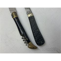 Laguiole pocket knife, with brass mounts and Bee mouche, L19.5cm open, together with a further William Rodgers Sheffield knife