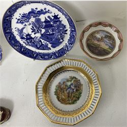 Limoges, hand painted trinket box, together with Limoges hand painted plates, two Royal Worcester Willow pattern plates, etc 