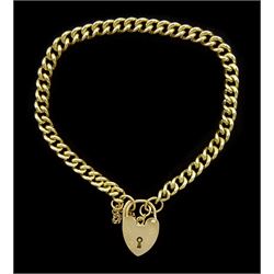  9ct gold curb link chain bracelet, with heart locket clasp, hallmarked