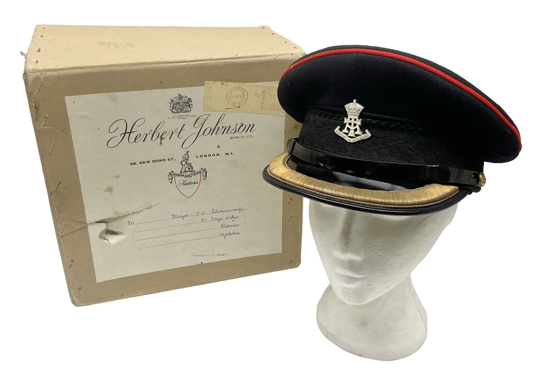 Officer's pattern peaked cap of the Green Howards, by Herbert Johnson, New Bond Street, London, in original box