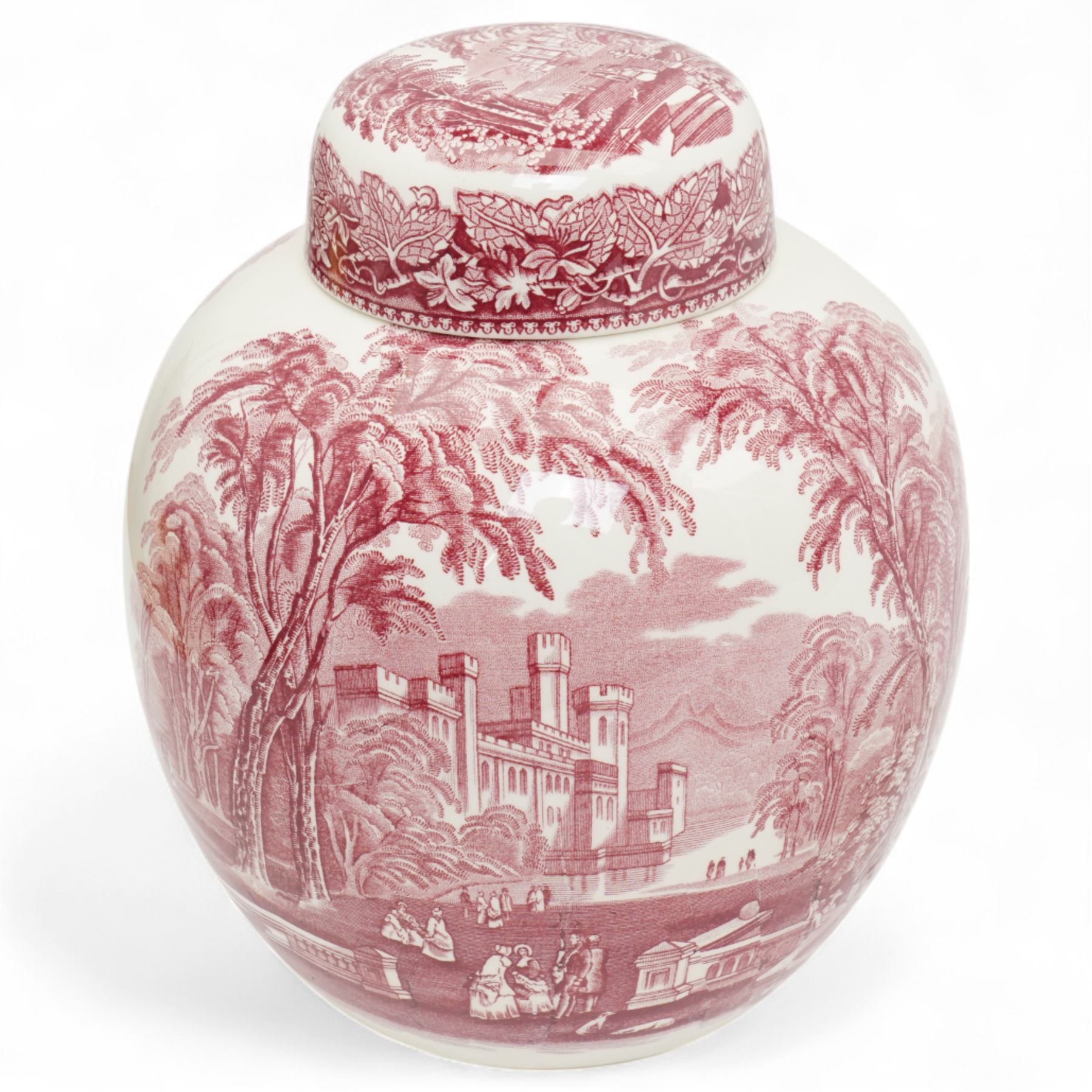 Large Carlton ware ginger jar and cover decorated in the New Mikado pattern on a blue ground H33cm, matching candlestick and a Masons Ironstone pink Vista pattern ginger jar and cover H23cm