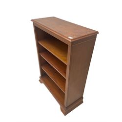 Yew wood open bookcase, fitted with adjustable shelves