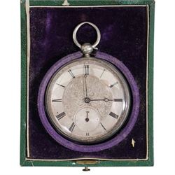 Victorian silver fusee lever pocket watch by Fattorini & Sons, Bradford, Chester 1891 and two white metal pocket watches
