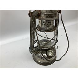 Copper and brass ship’s lamp marked ‘Anchor’, H25cm, Feuer hand storm lantern, Bialaddin Model 315 paraffin lamp and an Anchor lamp (4)