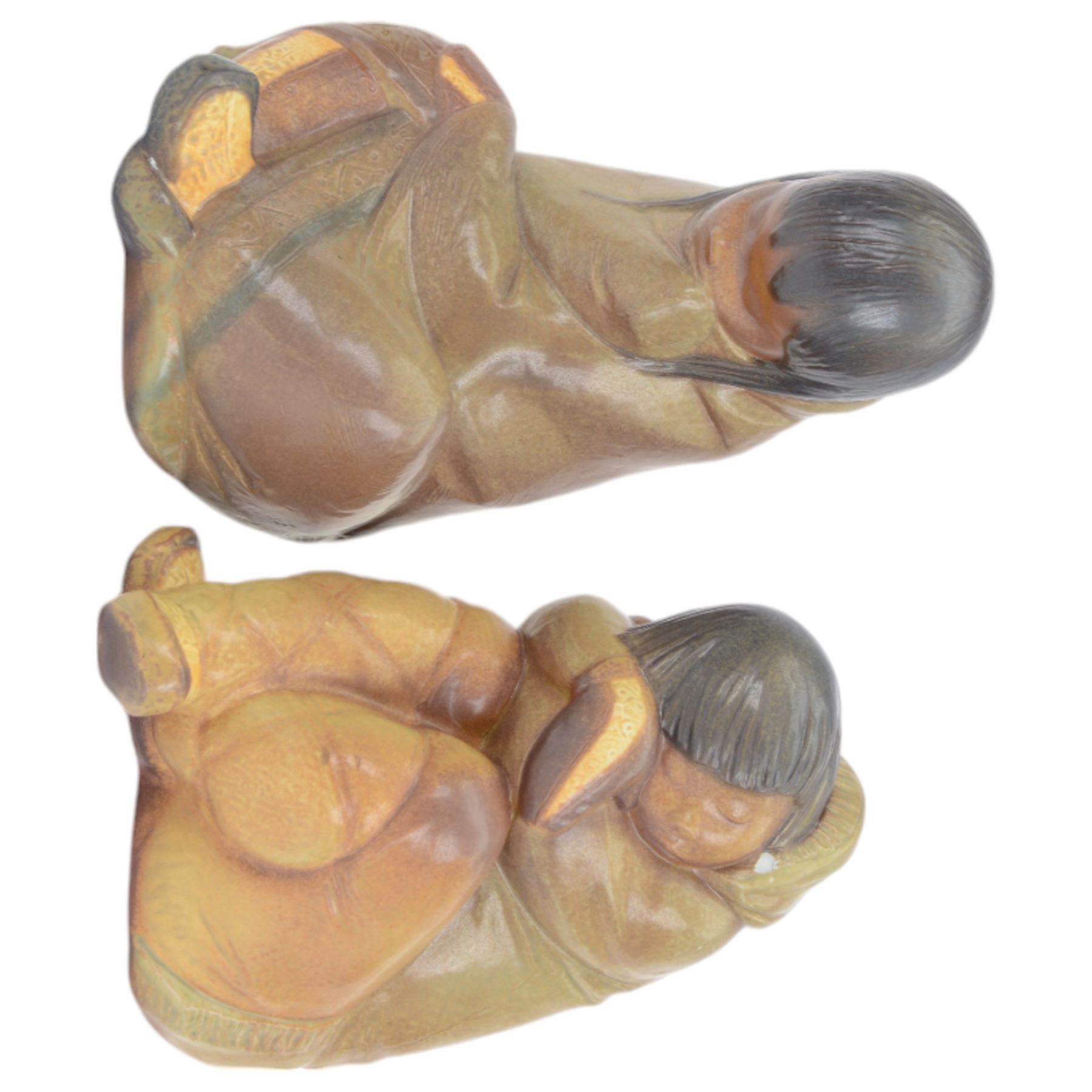 Two Lladro Gres figures, composing Eskimo Girl and Eskimo Boy, largest H31cm
