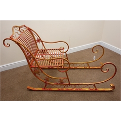  Giant Christmas sleigh bench, red and gold finish, W62cm  