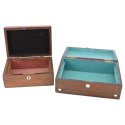 Pair of Graduating 19th century rosewood boxes inlaid with mother of pearl, largest H10cm