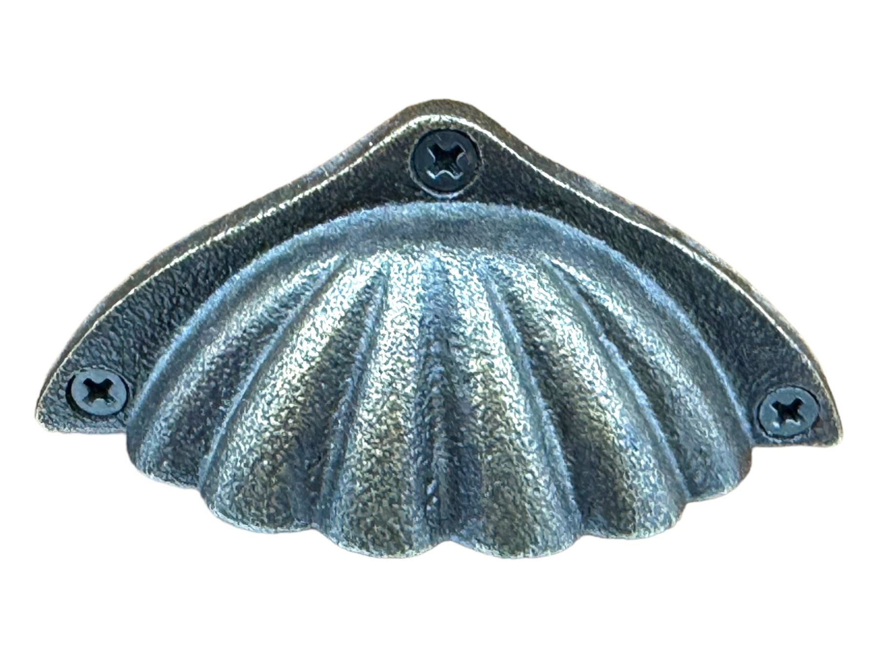 Contemporary hardwood side table, rectangular top over two drawers with shell cup handles, open shelf below, raised on square tapering supports