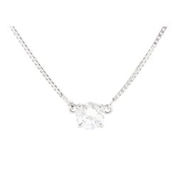 18ct white gold single stone, round brilliant cut diamond necklace, London import mark 1987, diamond approx 0.75 carat
