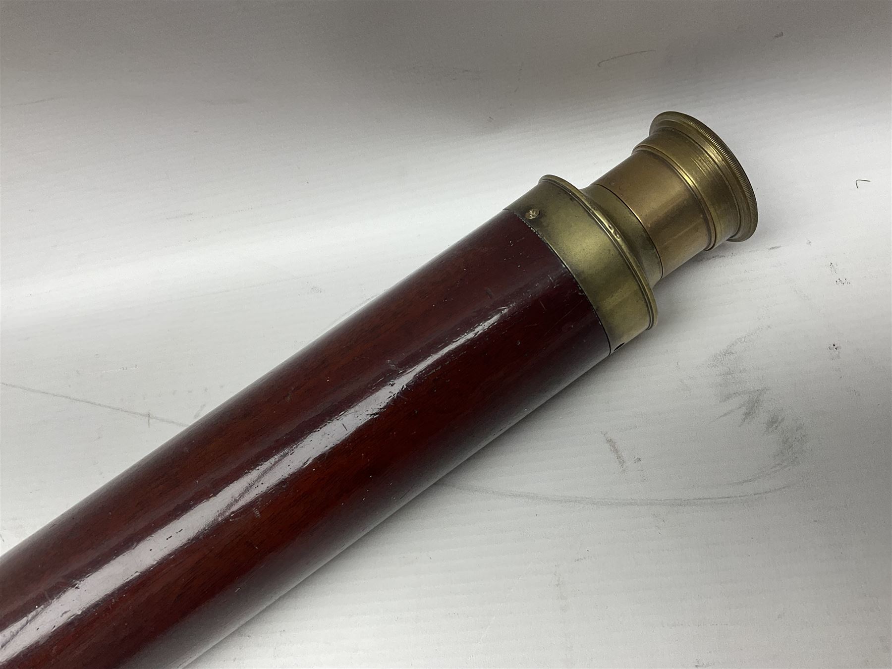 G Adams of London, single draw mahogany bound brass telescope, engraved G Adams of London, extended L116cm