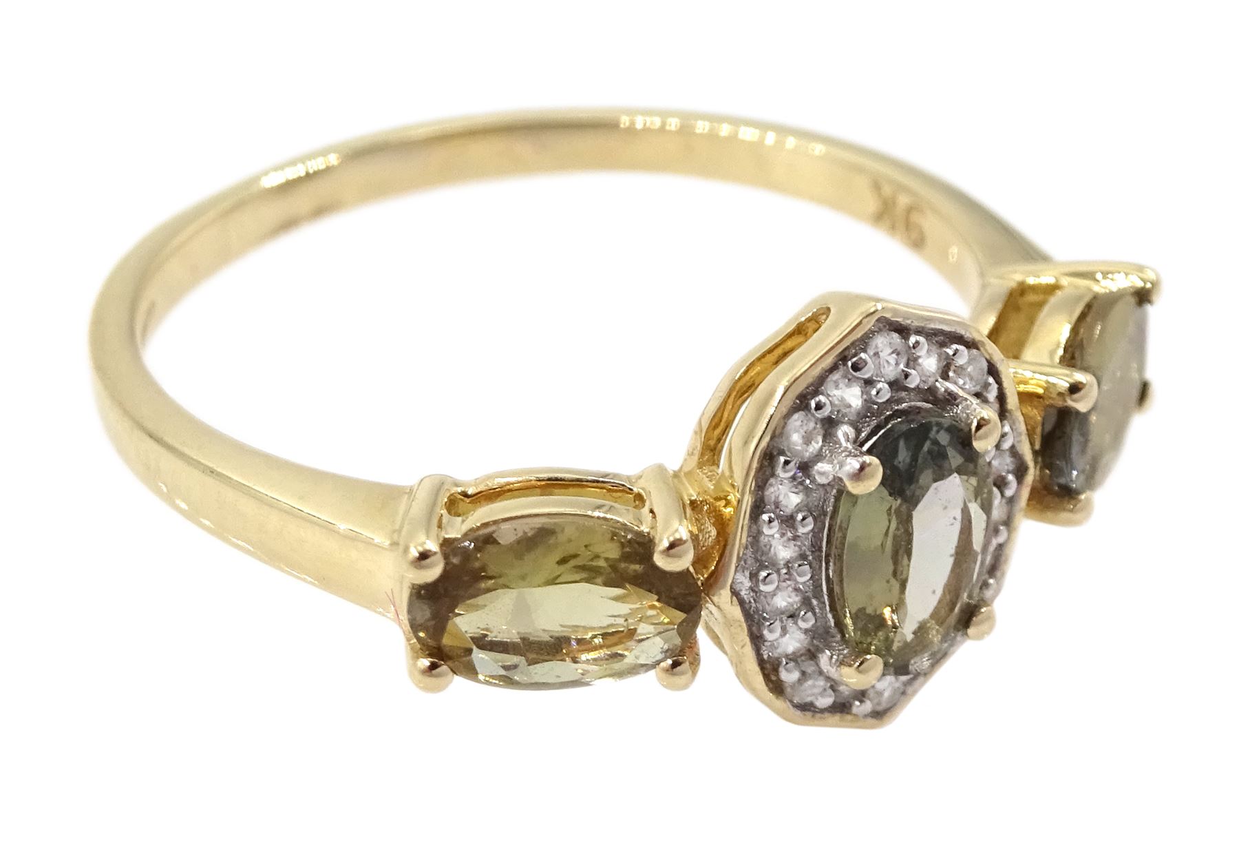 9ct gold csarite and white zircon ring, hallmarked