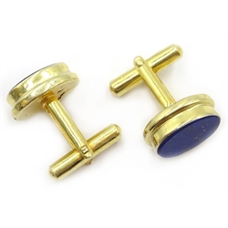  Pair of silver-gilt oval lapis lazuli cufflinks, stamped 925  