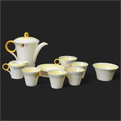 Shelley Art Deco coffee service comprising coffee pot, milk jug, open sucrier, large cup a...